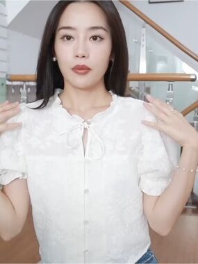 Petite Studio White Lace Tie-Front Puff Sleeve Blouse